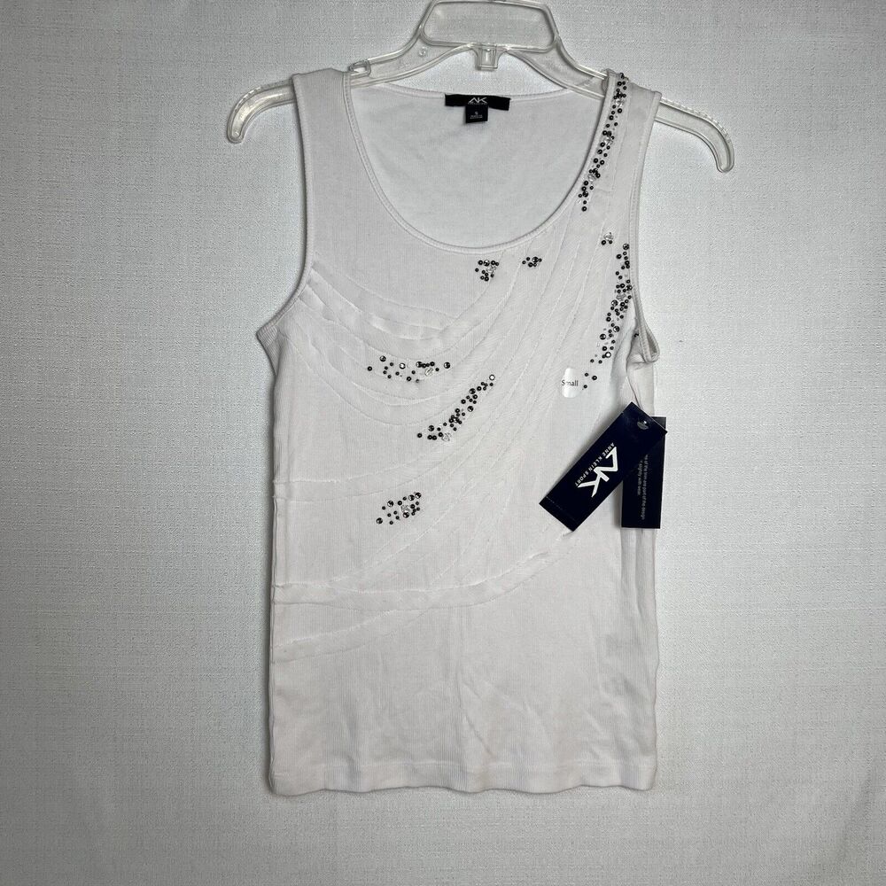 Anne Klein NWT Sport Athleisure Tank Womens Size Small White Sequined Party
